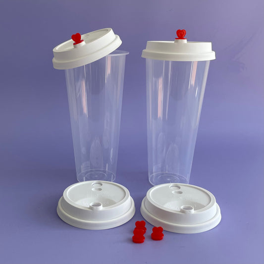 Plastic Cup & Lids with Red Heart Stopper